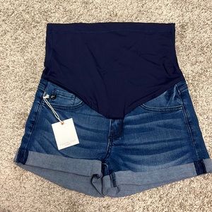 Pink blush maternity jean shorts